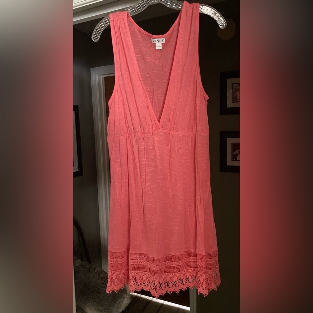 Venus Sleeveless Coral Bathing Suit Coverup with Lace Hem - Picture 1 of 3